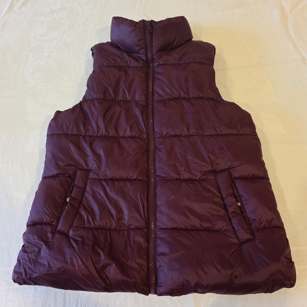Old Navy Womens Puffer Vest Burgundy Purple Quilted Fleece Lined Small